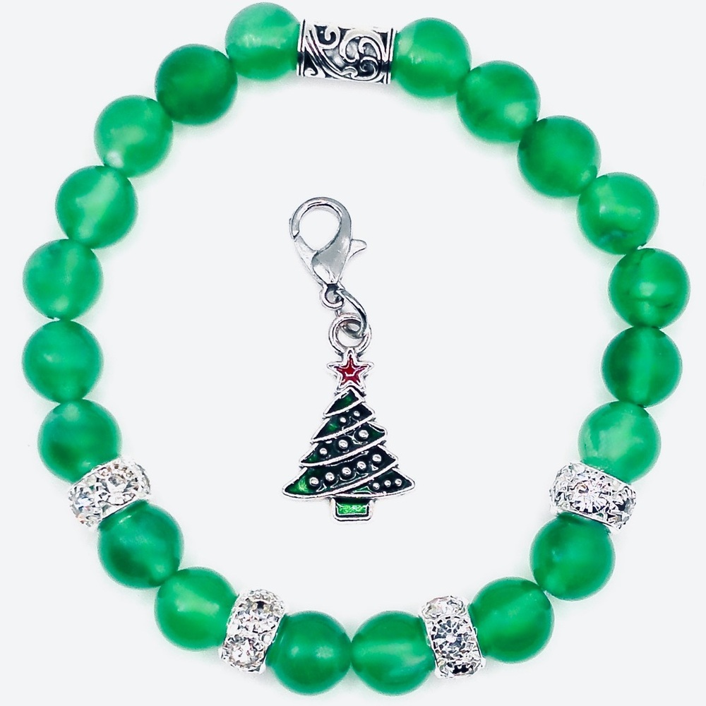 Festive Peridot Gemstone Bracelet with Tree Charm